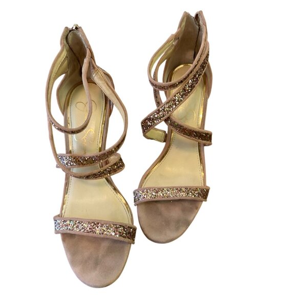 Jessica Simpson Size 7 Designer Stiletto High Heel Sandal Champagne Women - Picture 6 of 15